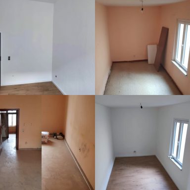 Sauber ausgeführte Trockenbauarbeiten mit Tapezierung und hochwertiger Laminatverlegung.